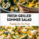 A bowl of Grilled Zucchini And Corn Salad with feta and herbs, perfect for summer Grill Healthy Recipes.